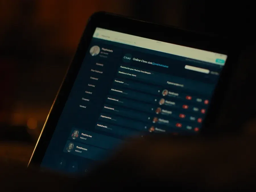 A tablet at night showing an online class schedule.